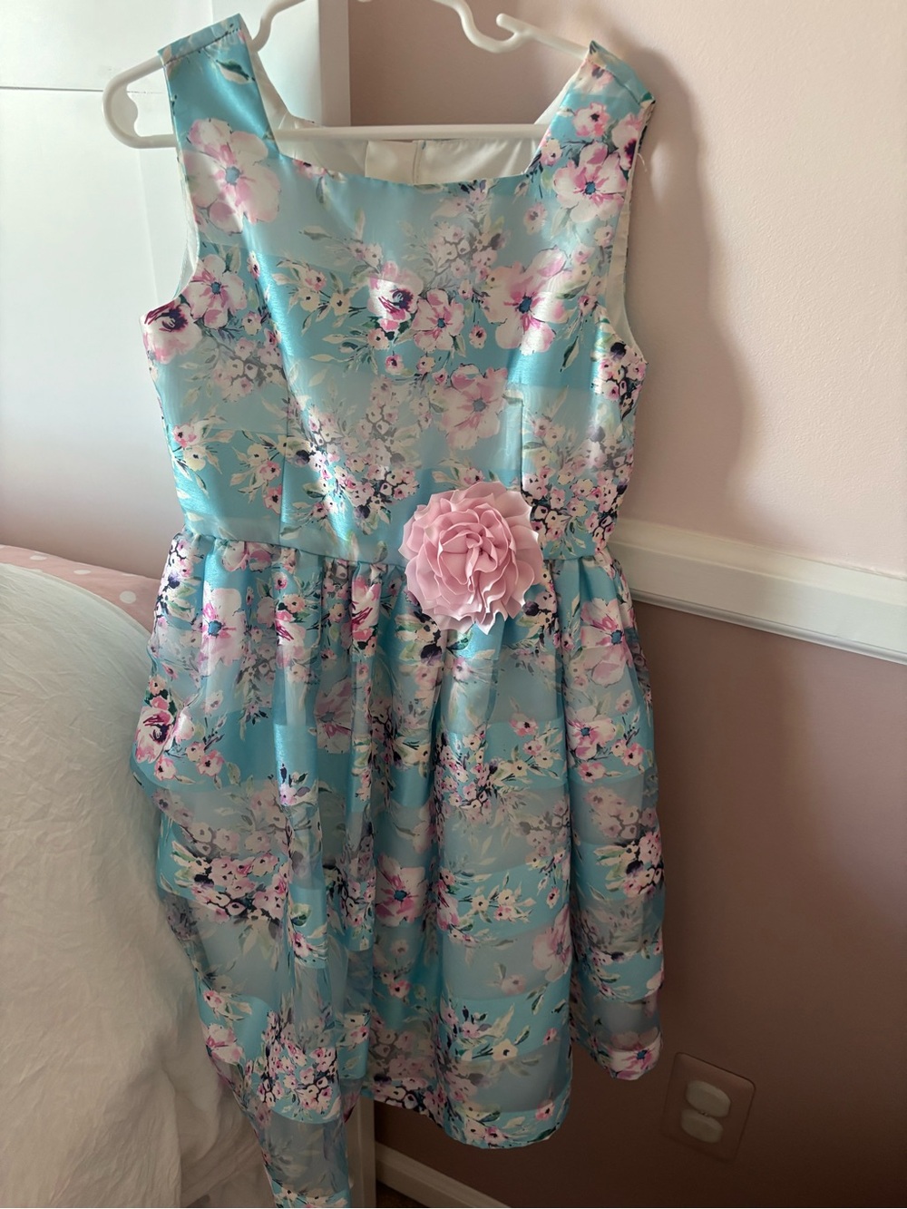 Pippa & Julie Light Blue Floral Dress with Pink Flower